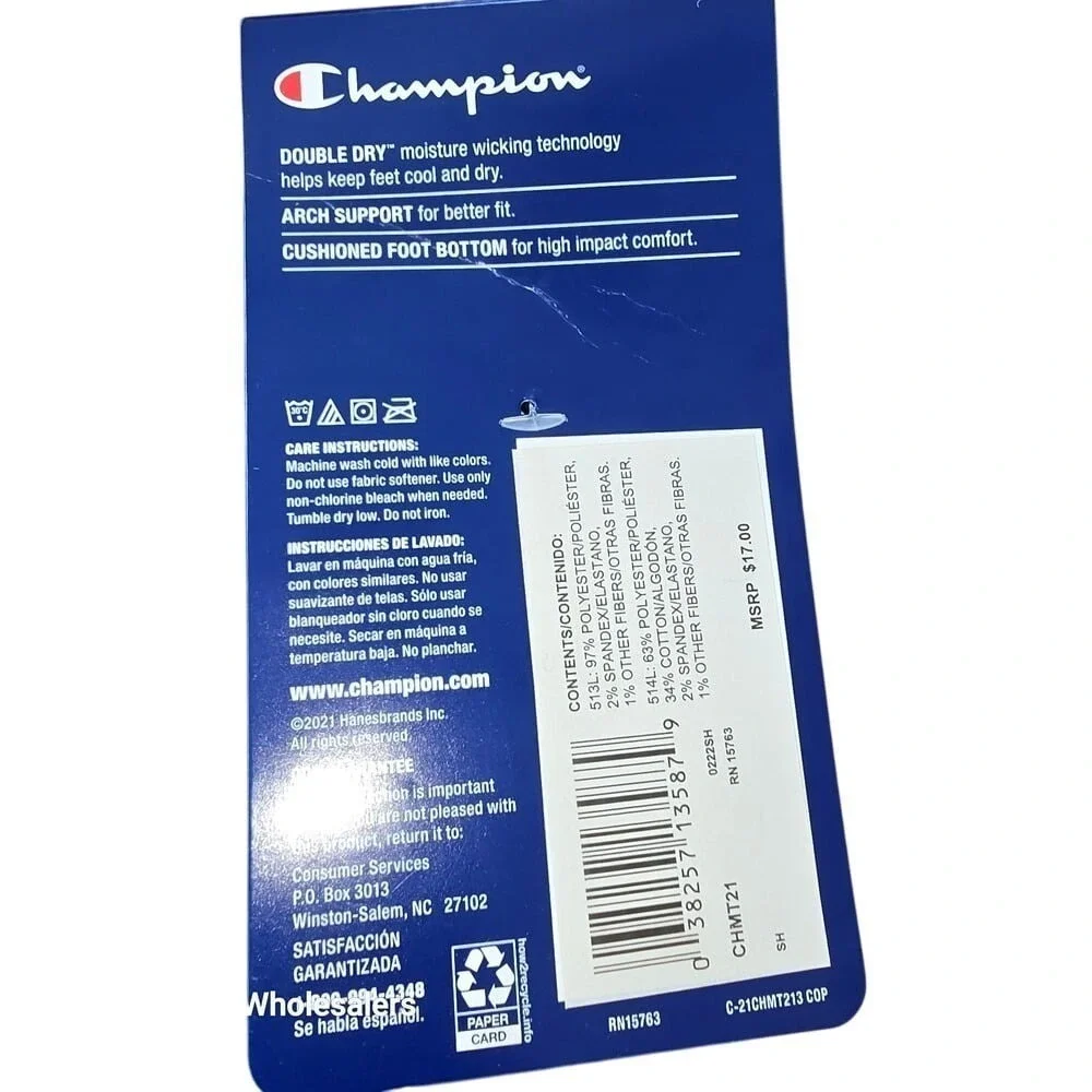 New Champion Crew Socks 3-Pair Pack Athletic Arch‎ Support Cushioned Men's 6-12